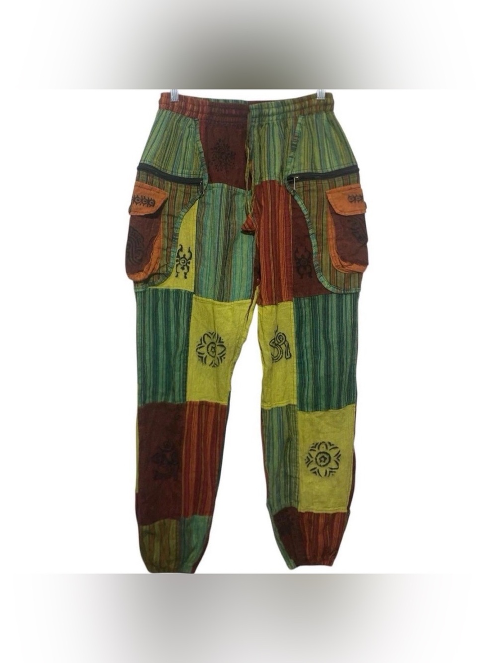 Bohemian Patchwork Men’s Cargo Pants - Green Multi